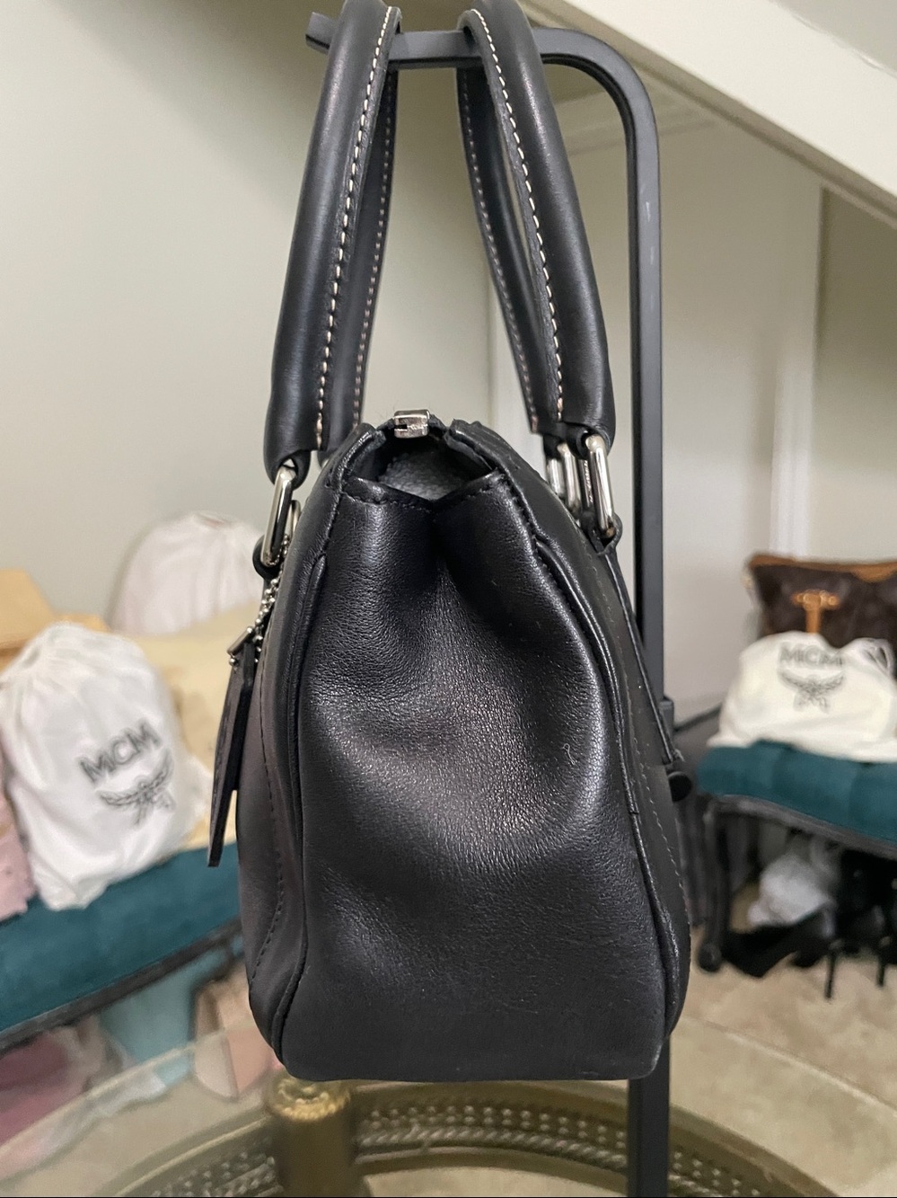 Vintage 1990s NWOT Coach Black Leather Barrel Satchel with Silver Hardware - Picture 4 of 9